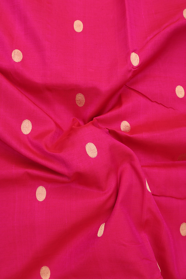 Nine Yards Silk Cotton Saree In Rani Pink With Zari Buttas