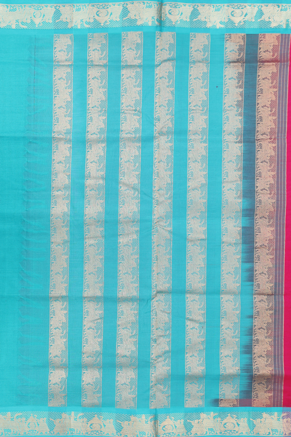 Nine Yards Silk Cotton Saree In Rani Pink With Zari Buttas