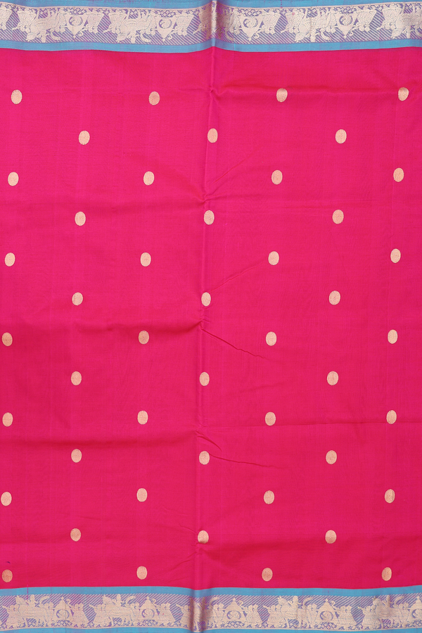 Nine Yards Silk Cotton Saree In Rani Pink With Zari Buttas
