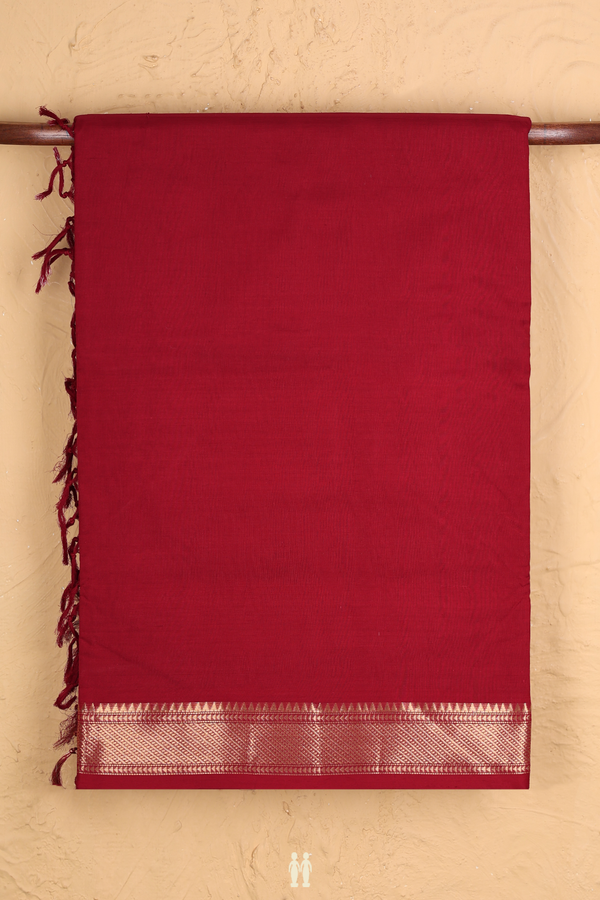 Nine Yards Silk Cotton Saree In Red With Twill Weave Border