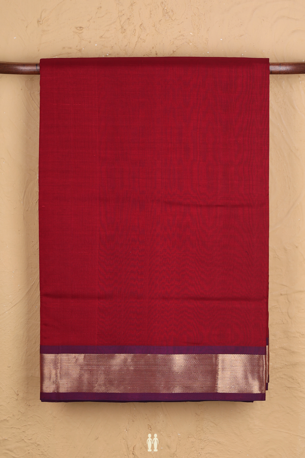 Nine Yards Silk Cotton Saree In Red With Twill Weave Border