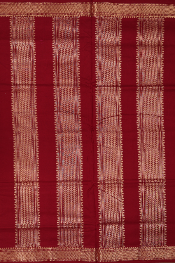 Nine Yards Silk Cotton Saree In Red With Twill Weave Border