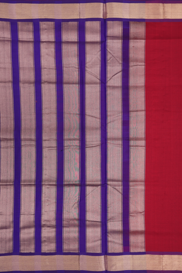 Nine Yards Silk Cotton Saree In Red With Twill Weave Border