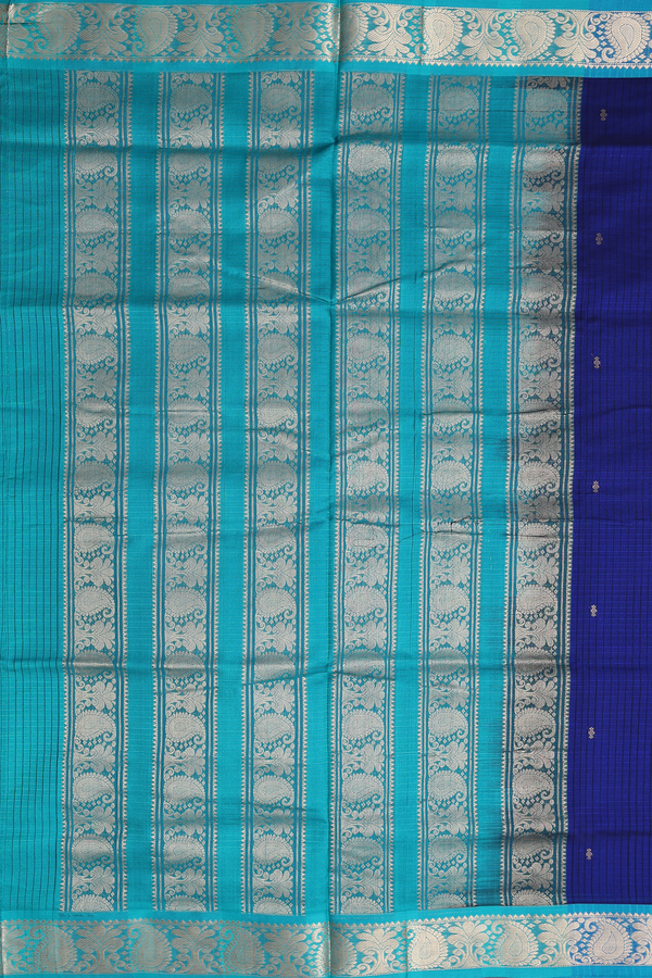 Nine Yards Silk Cotton Saree In Royal Blue With Checks Design