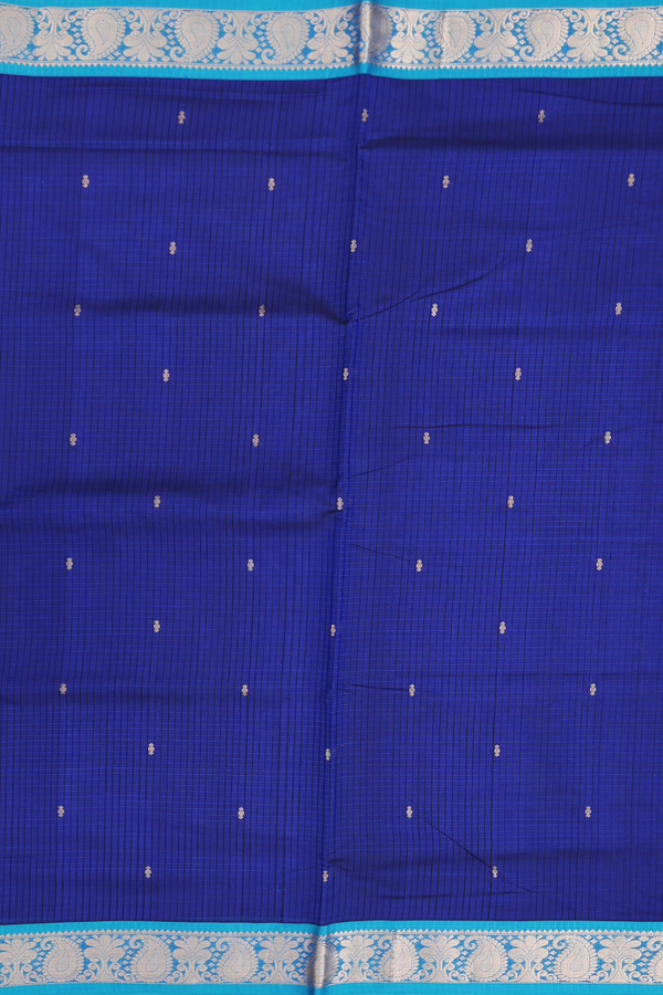 Nine Yards Silk Cotton Saree In Royal Blue With Checks Design