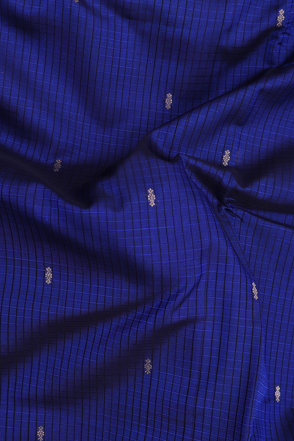 Nine Yards Silk Cotton Saree In Royal Blue With Checks Design