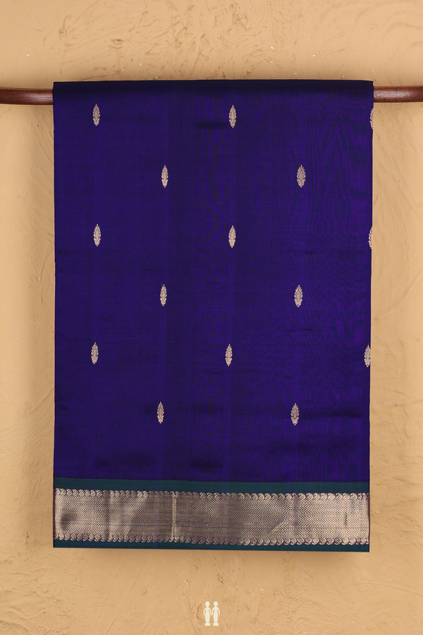 Nine Yards Silk Cotton Saree In Royal Blue With Zari Buttas