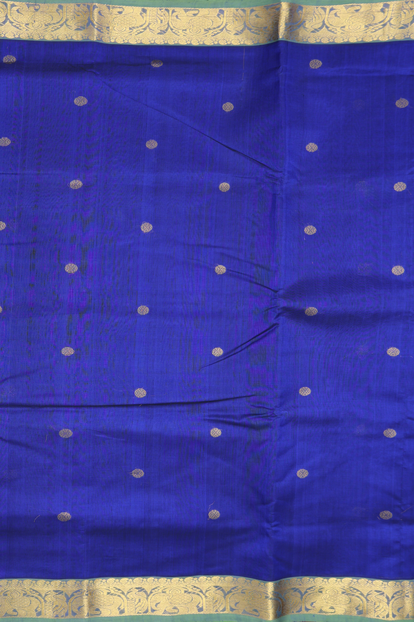 Nine Yards Silk Cotton Saree In Royal Blue With Zari Buttas