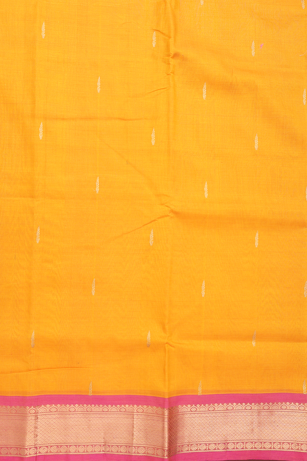Nine Yards Silk Cotton Saree In Royal Orange With Zari Buttas