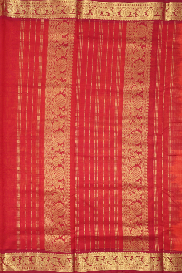 Nine Yards Silk Cotton Saree In Royal Orange With Zari Buttas