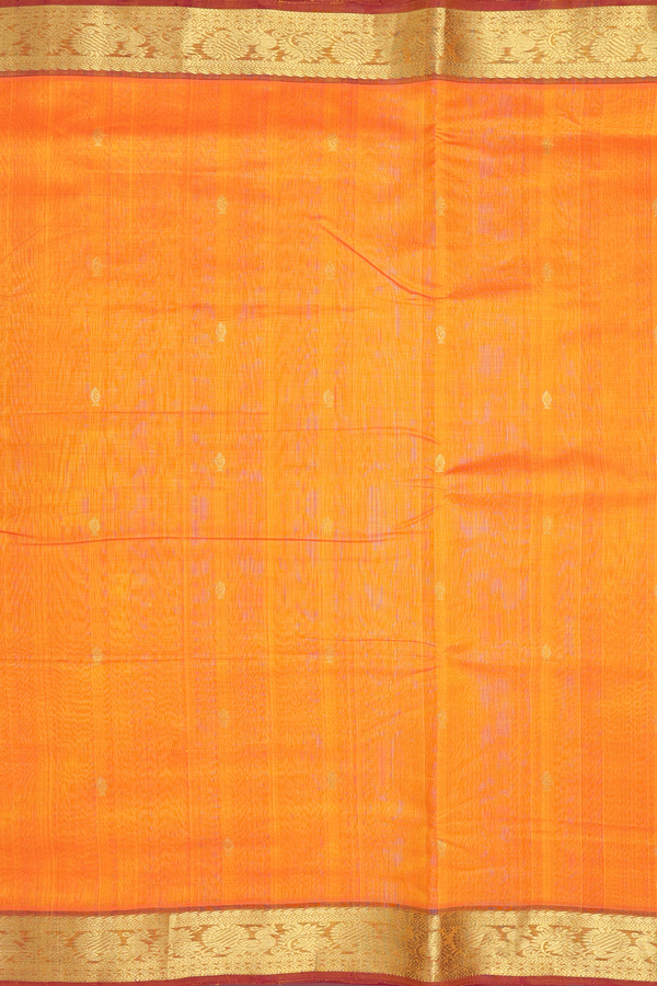 Nine Yards Silk Cotton Saree In Royal Orange With Zari Buttas