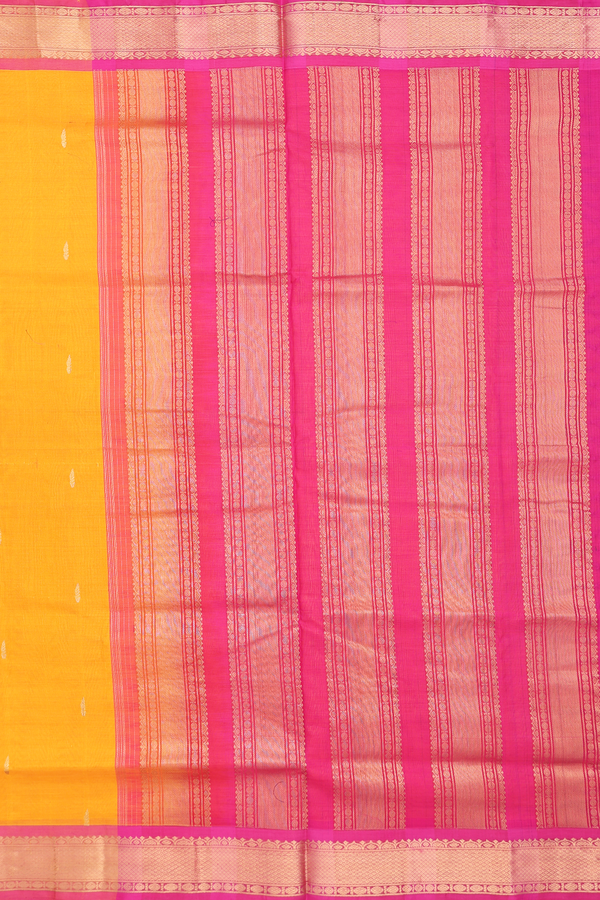 Nine Yards Silk Cotton Saree In Royal Orange With Zari Buttas