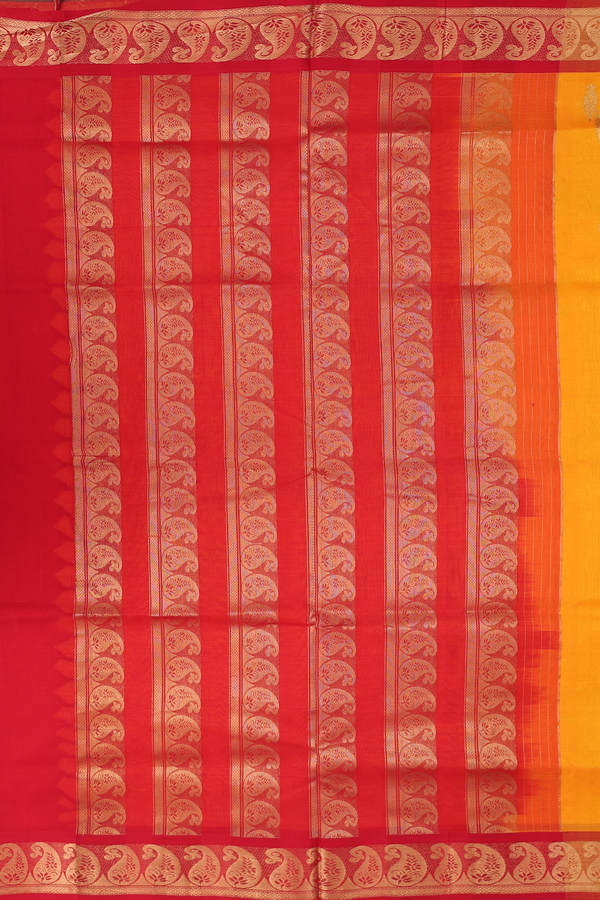 Nine Yards Silk Cotton Saree In Royal Orange With Zari Buttis