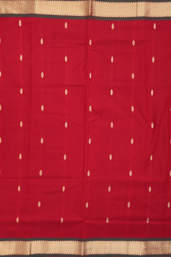 Nine Yards Silk Cotton Saree In Ruby Red With Zari Buttas