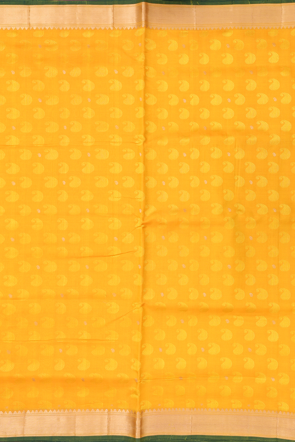 Nine Yards Silk Cotton Saree In Yellow With Paisley Design