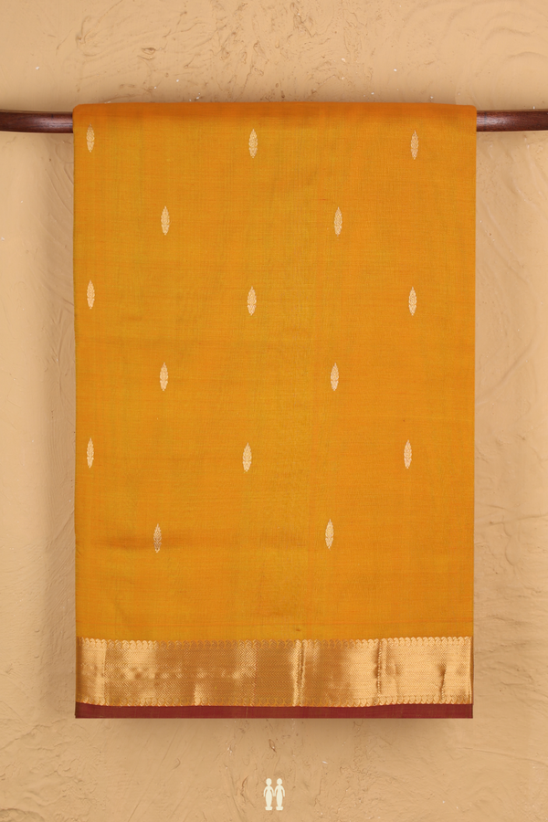 Nine Yards Silk Cotton Saree In Yellow With Zari Buttas