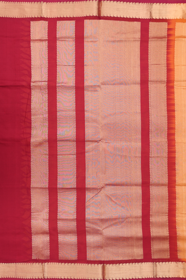 Nine Yards Silk Cotton Saree In Yellow With Zari Buttas