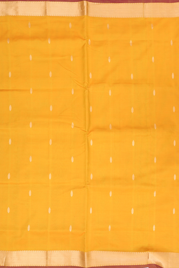 Nine Yards Silk Cotton Saree In Yellow With Zari Buttas