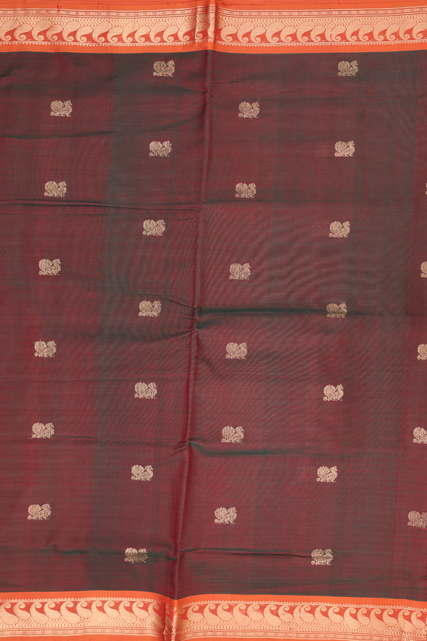 Nine Yards Silk Cotton Saree Manthulir With Peacock Buttas