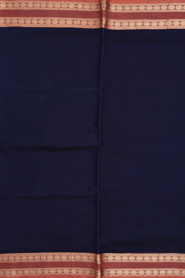 Nine Yards Silk Cotton Saree Navy Blue With Rudraksh Border