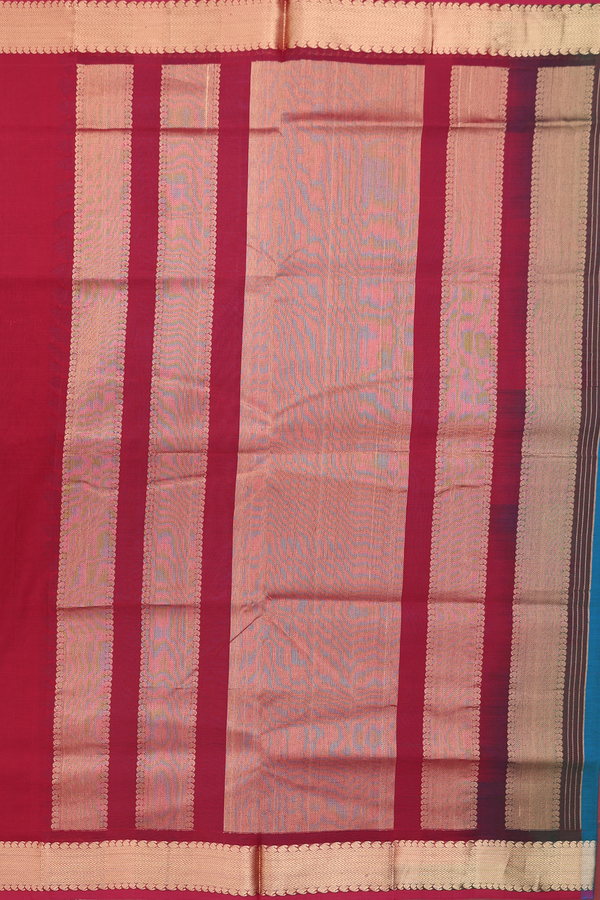 Nine Yards Silk Cotton Saree Peacock Blue With Zari Buttas