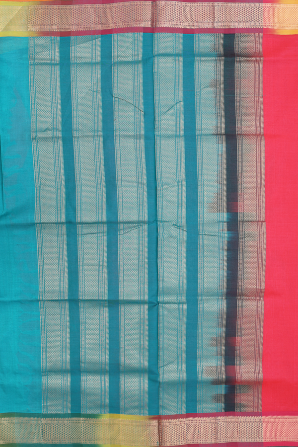 Nine Yards Silk Cotton Saree Pinkish Red With Contrast Border