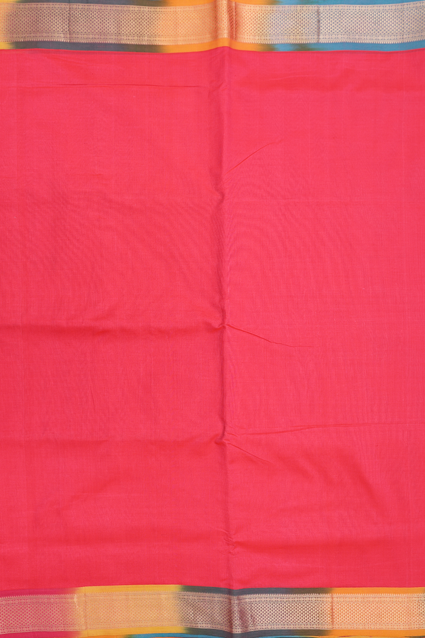 Nine Yards Silk Cotton Saree Pinkish Red With Contrast Border