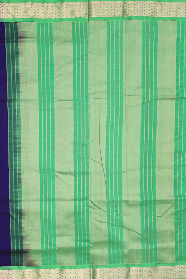 Nine Yards Silk Cotton Saree Royal Blue With Contrast Border