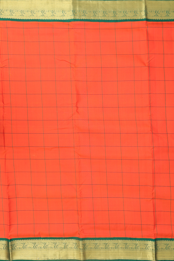 Nine Yards Silk Saree In Bright Orange With Checks Design