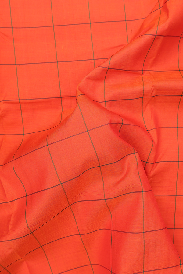 Nine Yards Silk Saree In Bright Orange With Checks Design