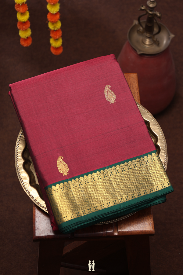 Nine Yards Silk Saree In Burgundy Red With Paisley Buttas