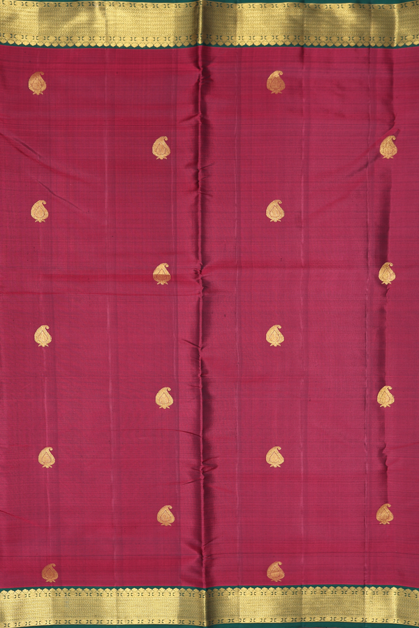 Nine Yards Silk Saree In Burgundy Red With Paisley Buttas