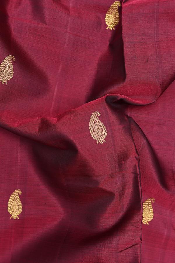 Nine Yards Silk Saree In Burgundy Red With Paisley Buttas