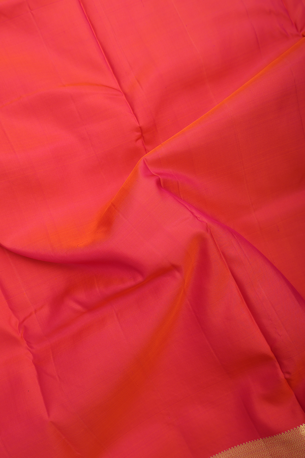 Nine Yards Silk Saree In Coral Pink With Chevron Border