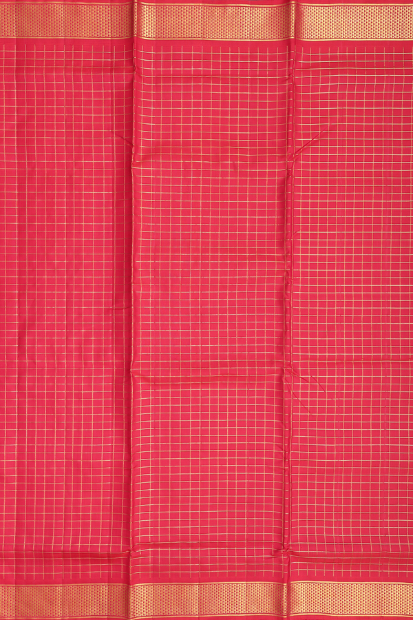 Nine Yards Silk Saree In Crimson Red With Checks Design