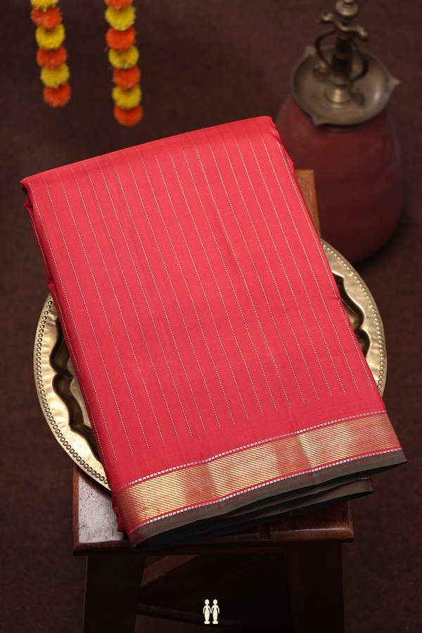 Nine Yards Silk Saree In Crimson Red With Stripes Design