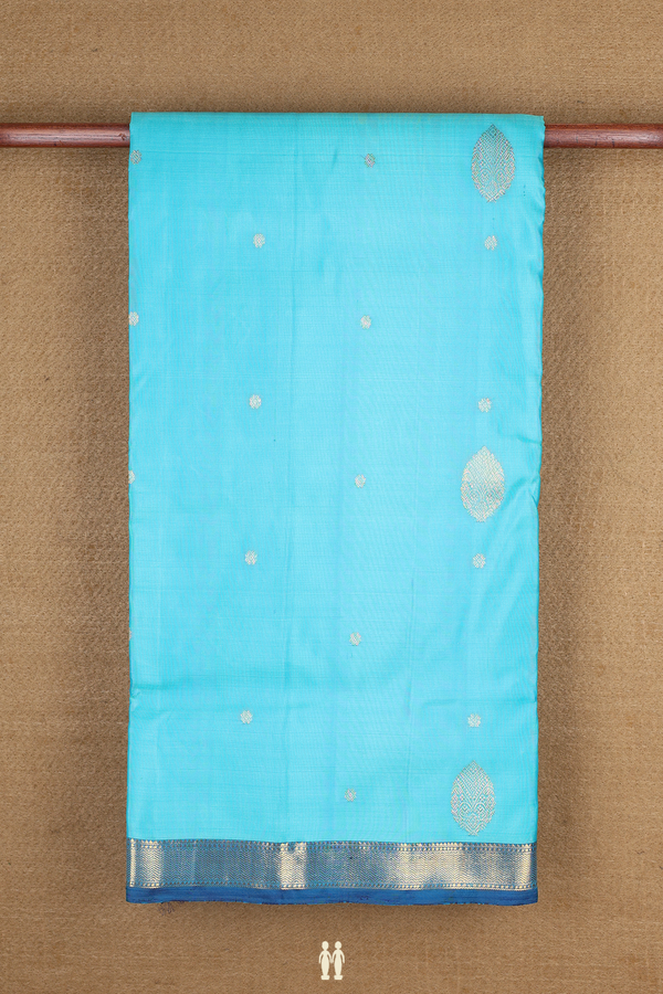 Nine Yards Silk Saree In Deep Sky Blue With Chakram Buttas