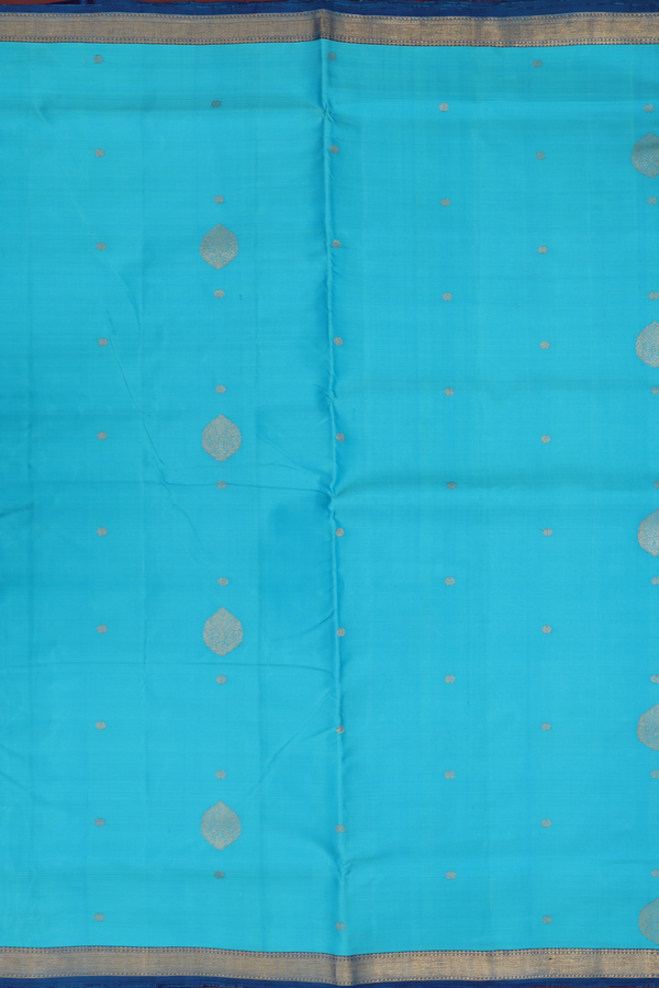 Nine Yards Silk Saree In Deep Sky Blue With Chakram Buttas