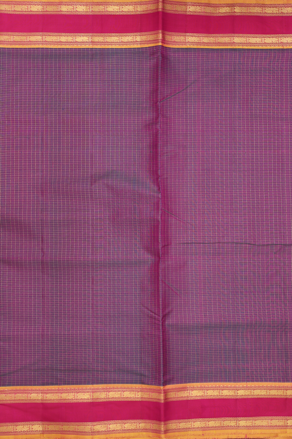 Nine Yards Silk Saree In Dual Tone With Checks Design
