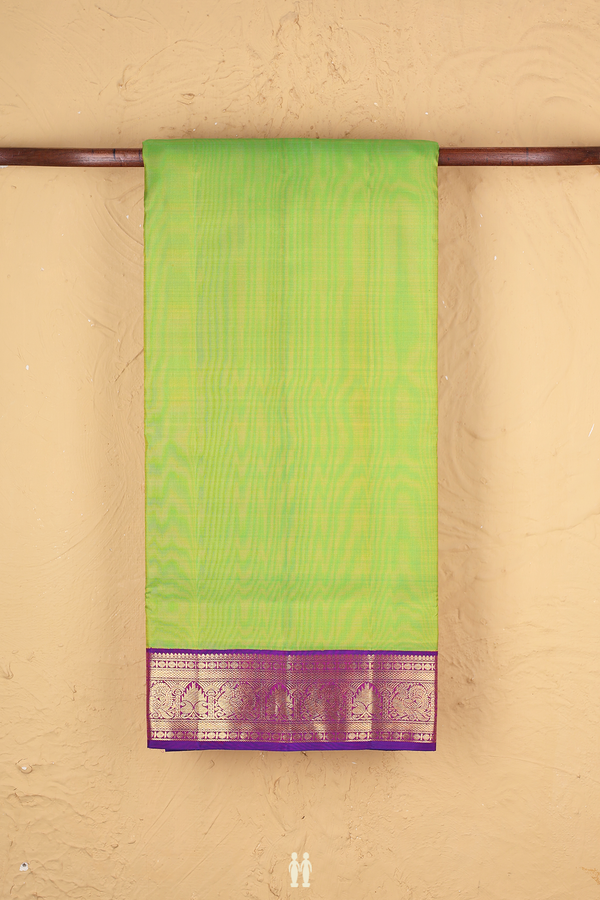 Nine Yards Silk Saree In Lime Green With Contrast Border