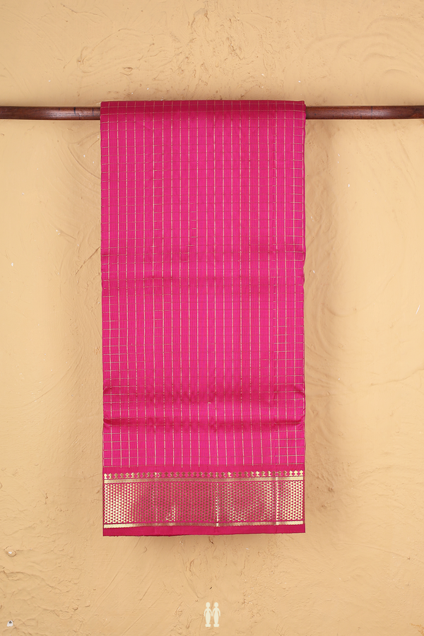 Nine Yards Silk Saree In Magenta With Checks Design