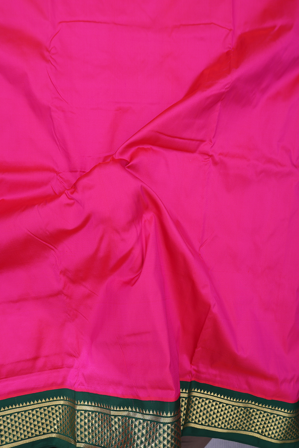 Nine Yards Silk Saree In Rani Pink With Contrast Border