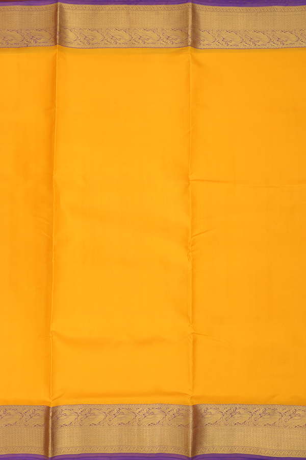 Nine Yards Silk Saree In Mango Yellow With Peacock Border