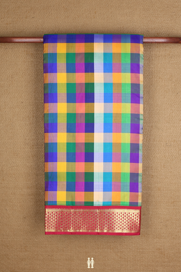 Nine Yards Silk Saree In Multicolor With Checks Design