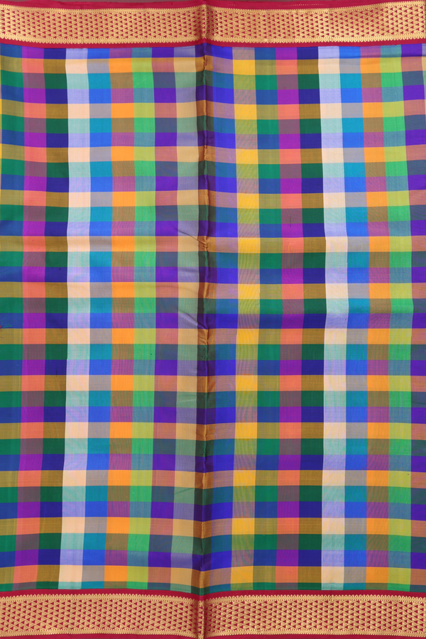 Nine Yards Silk Saree In Multicolor With Checks Design