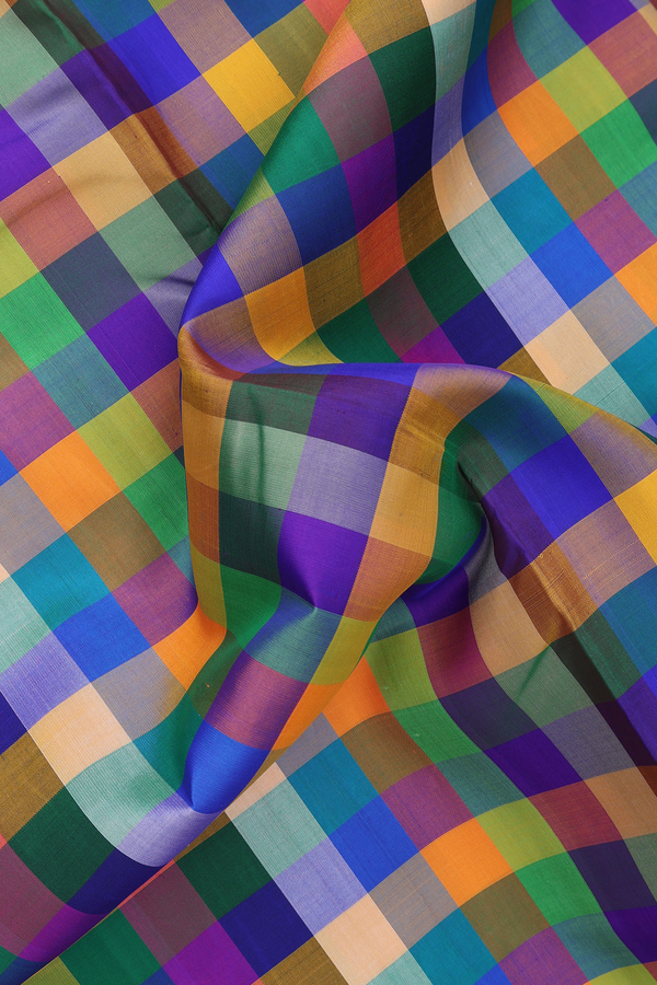 Nine Yards Silk Saree In Multicolor With Checks Design