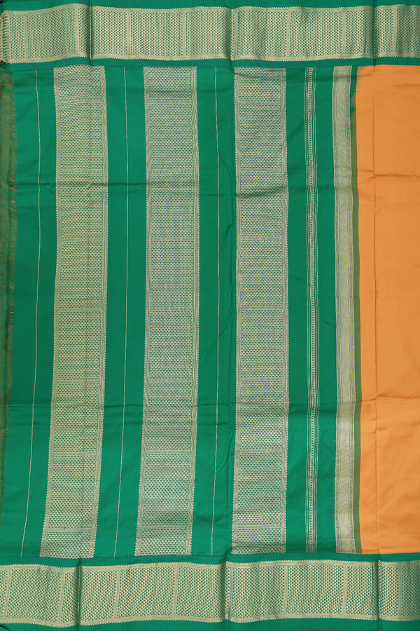 Nine Yards Silk Saree In Ochre Orange With Contrast Border