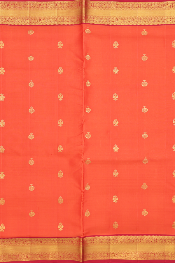 Nine Yards Silk Saree In Orange With Iruthalai Pakshi Buttas