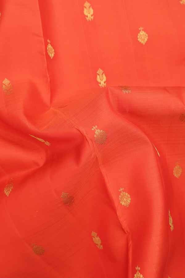 Nine Yards Silk Saree In Orange With Iruthalai Pakshi Buttas