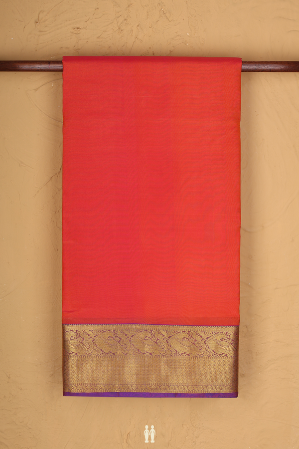 Nine Yards Silk Saree In Orange With Peacock Border